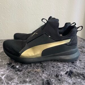 PUMA Rebel Shoes Women's Size 8.5 Black and Gold Ankle High Slip-On Sneakers